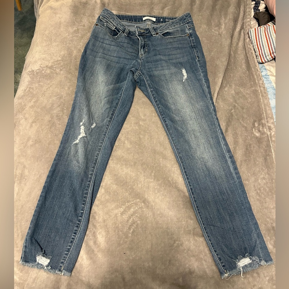 LC Lauren Conrad Distressed Blue Straight Leg Jeans